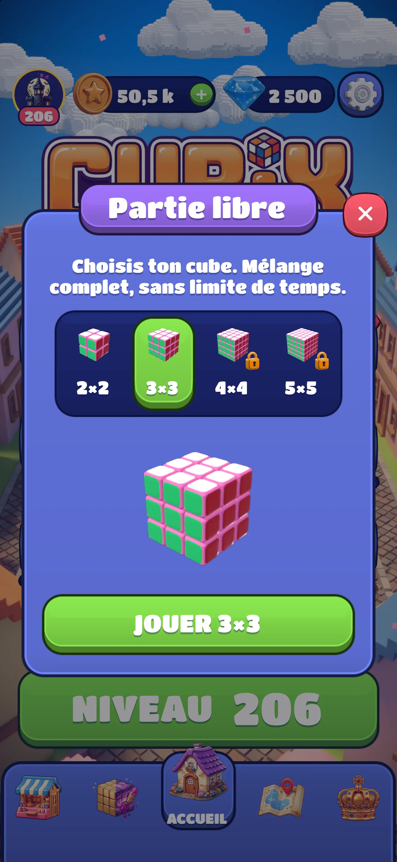 Partie libre : choisis ton cube, sans limite de temps